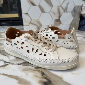 Pikolinos Soller Cream Leather Floral Laser Cut Slip-On Sneakers EU 37